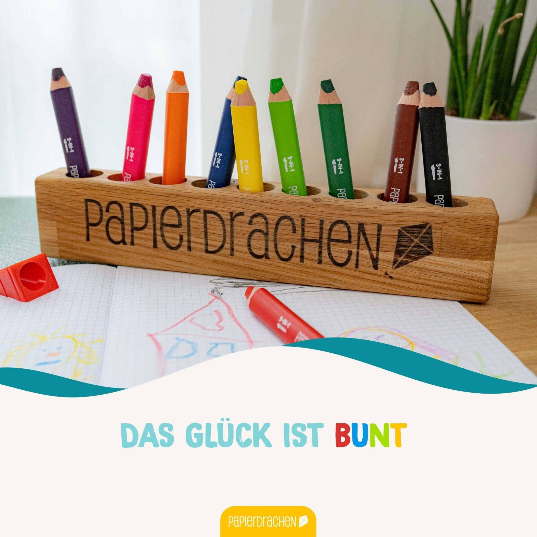 Papierdrachen 3in1 Buntstifte mit Anspitzer Papierdrachen - malmichmunt.com