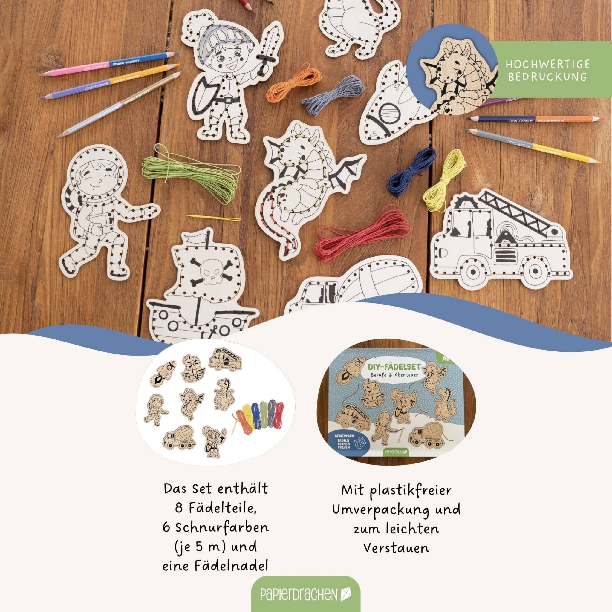 Papierdrachen DIY Fädelset aus Holz - Berufe & Abenteuer Papierdrachen - malmichmunt.com