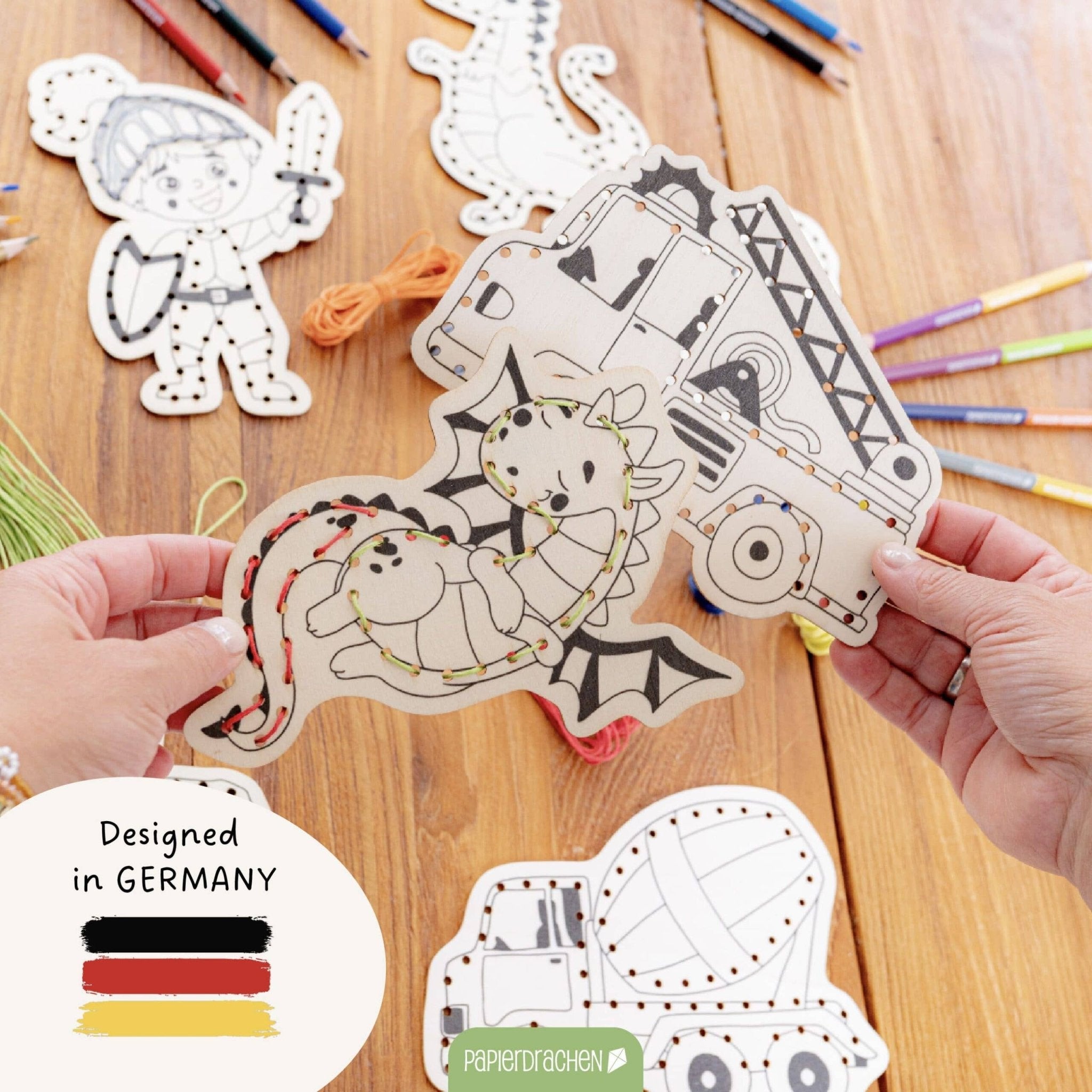 Papierdrachen DIY Fädelset aus Holz - Berufe & Abenteuer Papierdrachen - malmichmunt.com