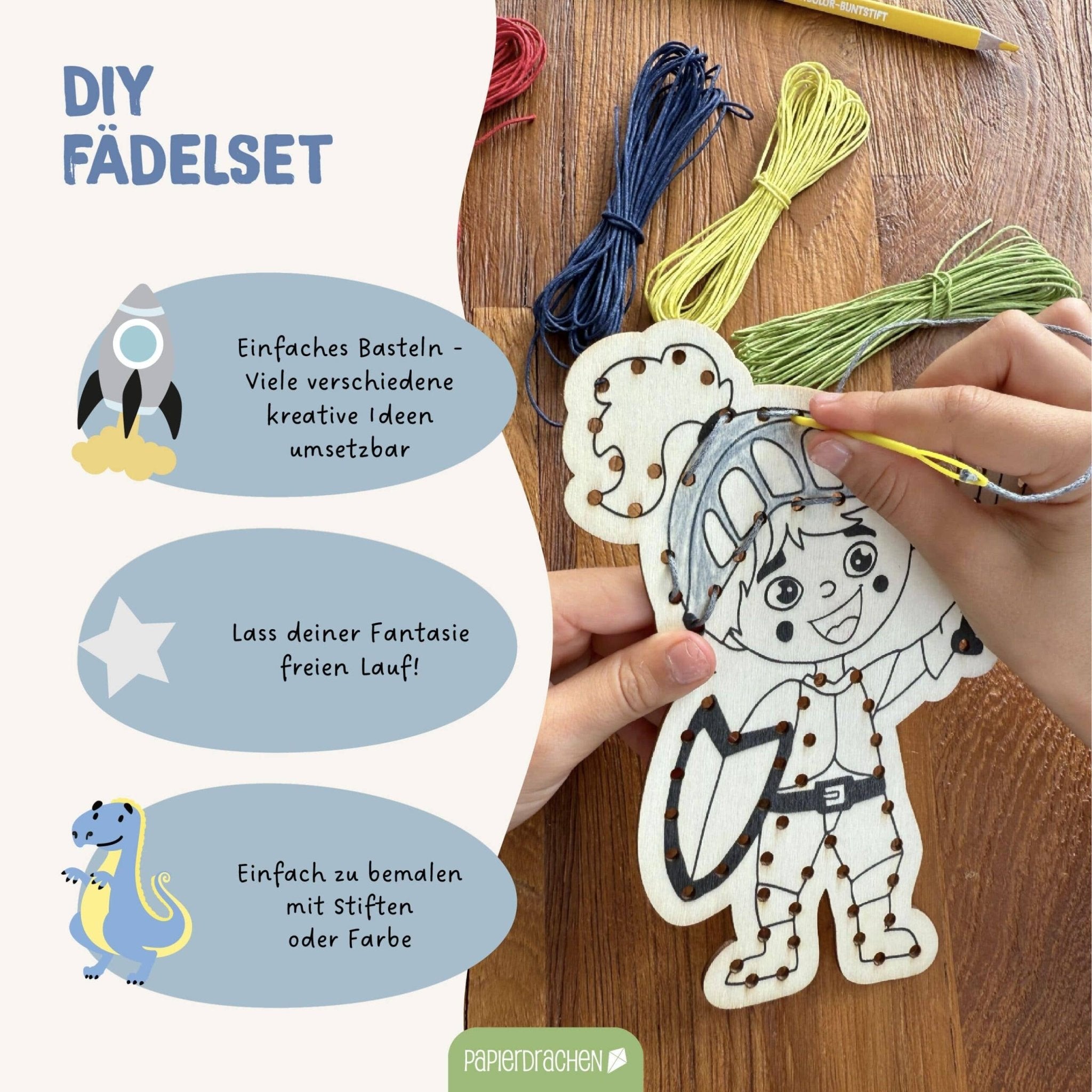 Papierdrachen DIY Fädelset aus Holz - Berufe & Abenteuer Papierdrachen - malmichmunt.com