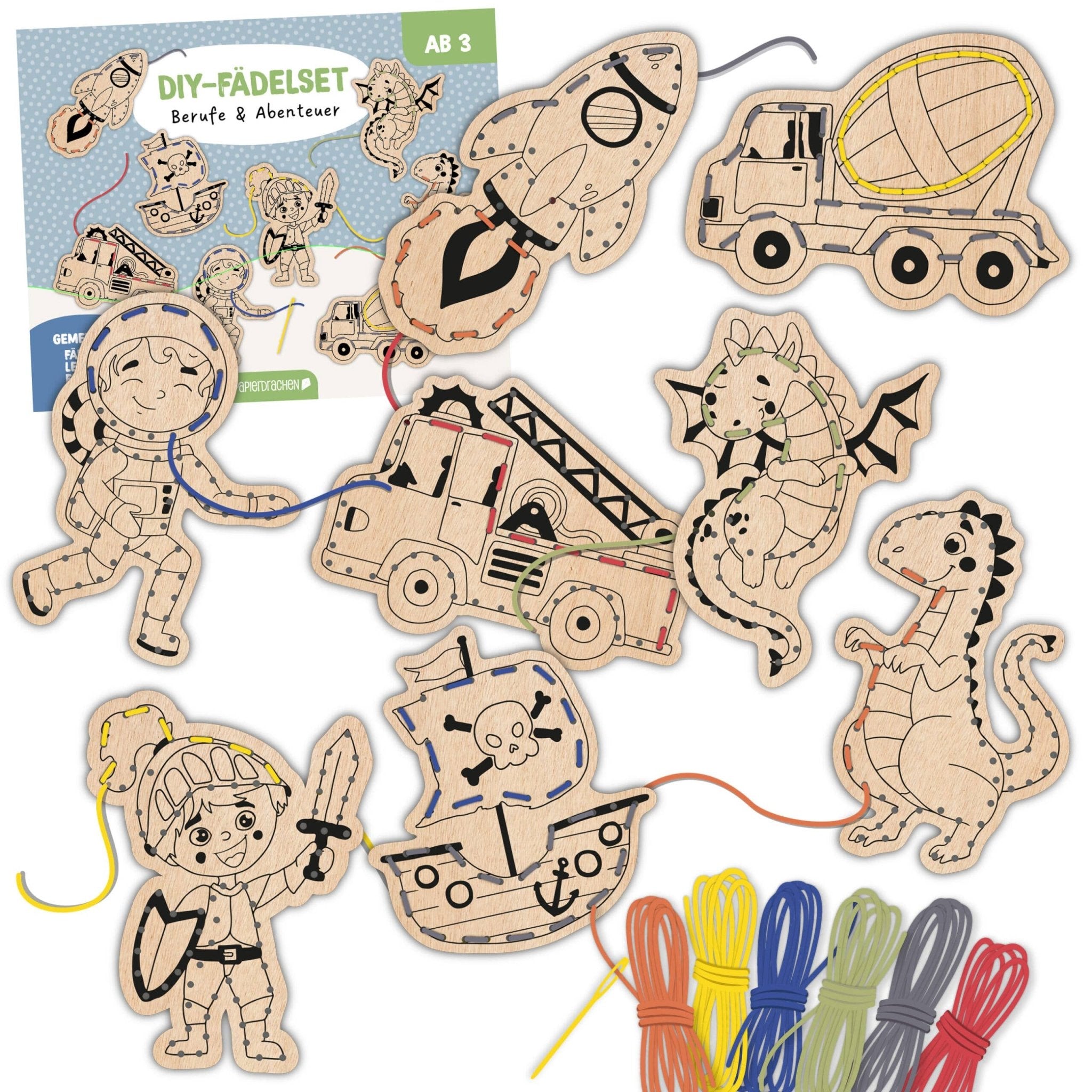 Papierdrachen DIY Fädelset aus Holz - Berufe & Abenteuer Papierdrachen - malmichmunt.com