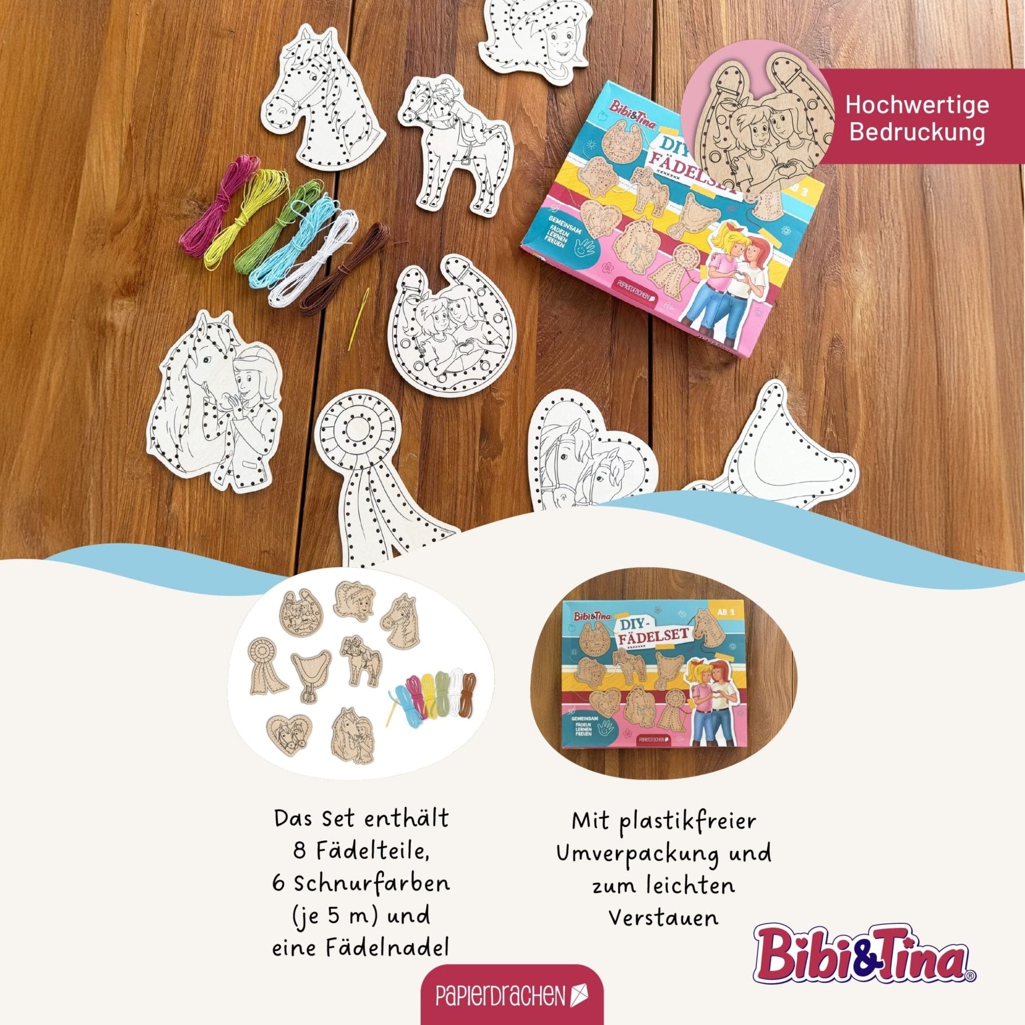 Papierdrachen DIY Fädelset aus Holz - Bibi und Tina Papierdrachen - malmichmunt.com