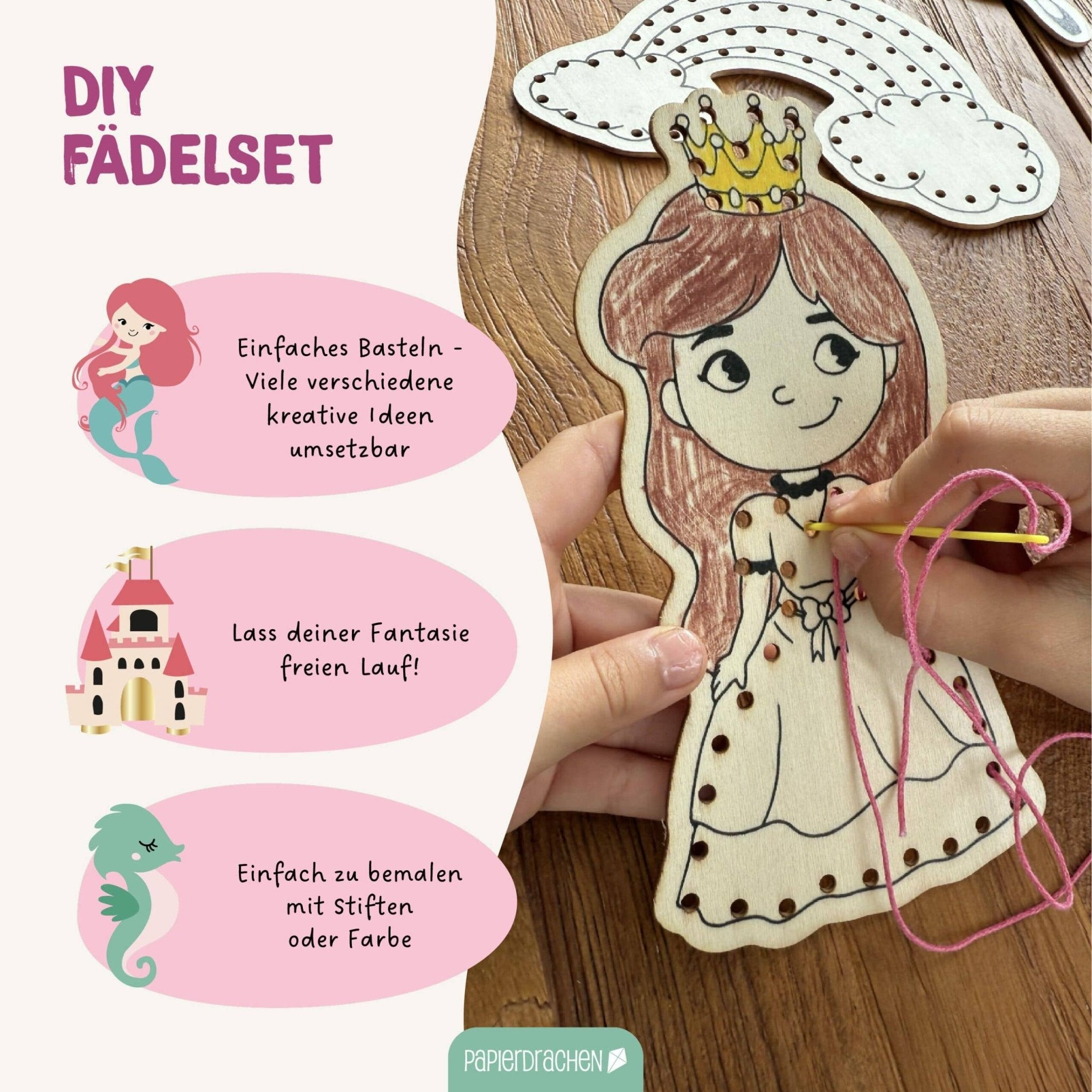 Papierdrachen DIY Fädelset aus Holz - Märchen & Traumwelten Papierdrachen - malmichmunt.com