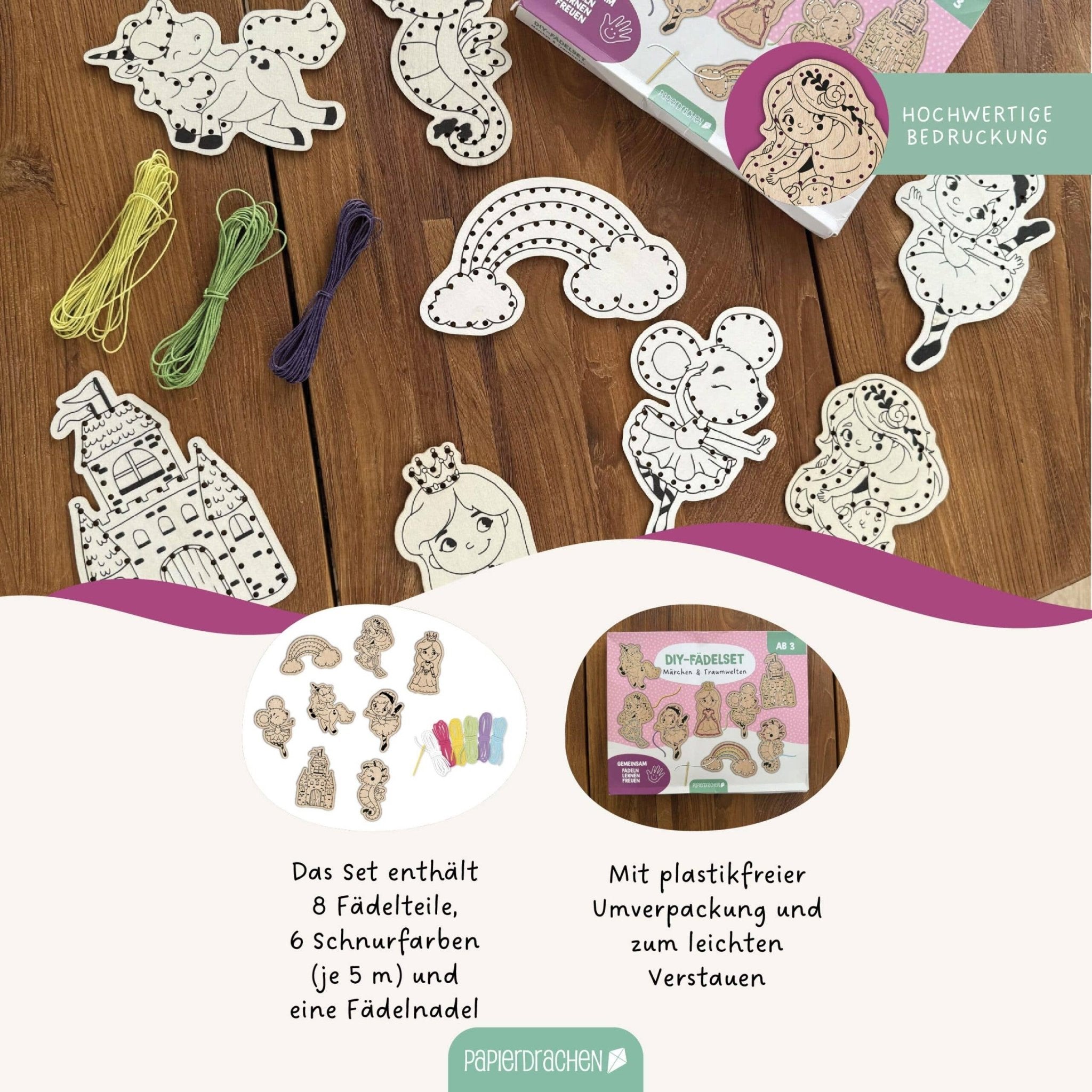Papierdrachen DIY Fädelset aus Holz - Märchen & Traumwelten Papierdrachen - malmichmunt.com