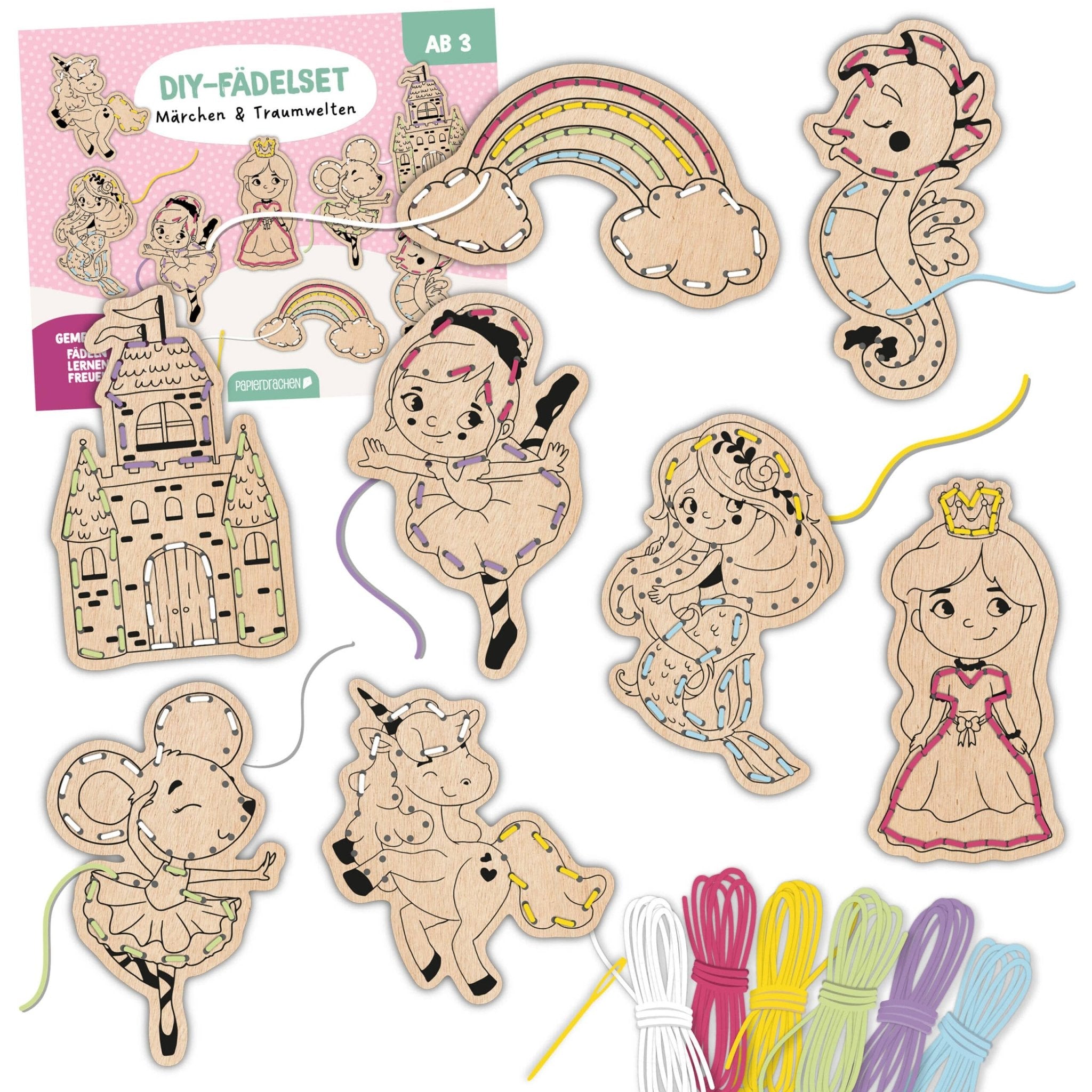 Papierdrachen DIY Fädelset aus Holz - Märchen & Traumwelten Papierdrachen - malmichmunt.com