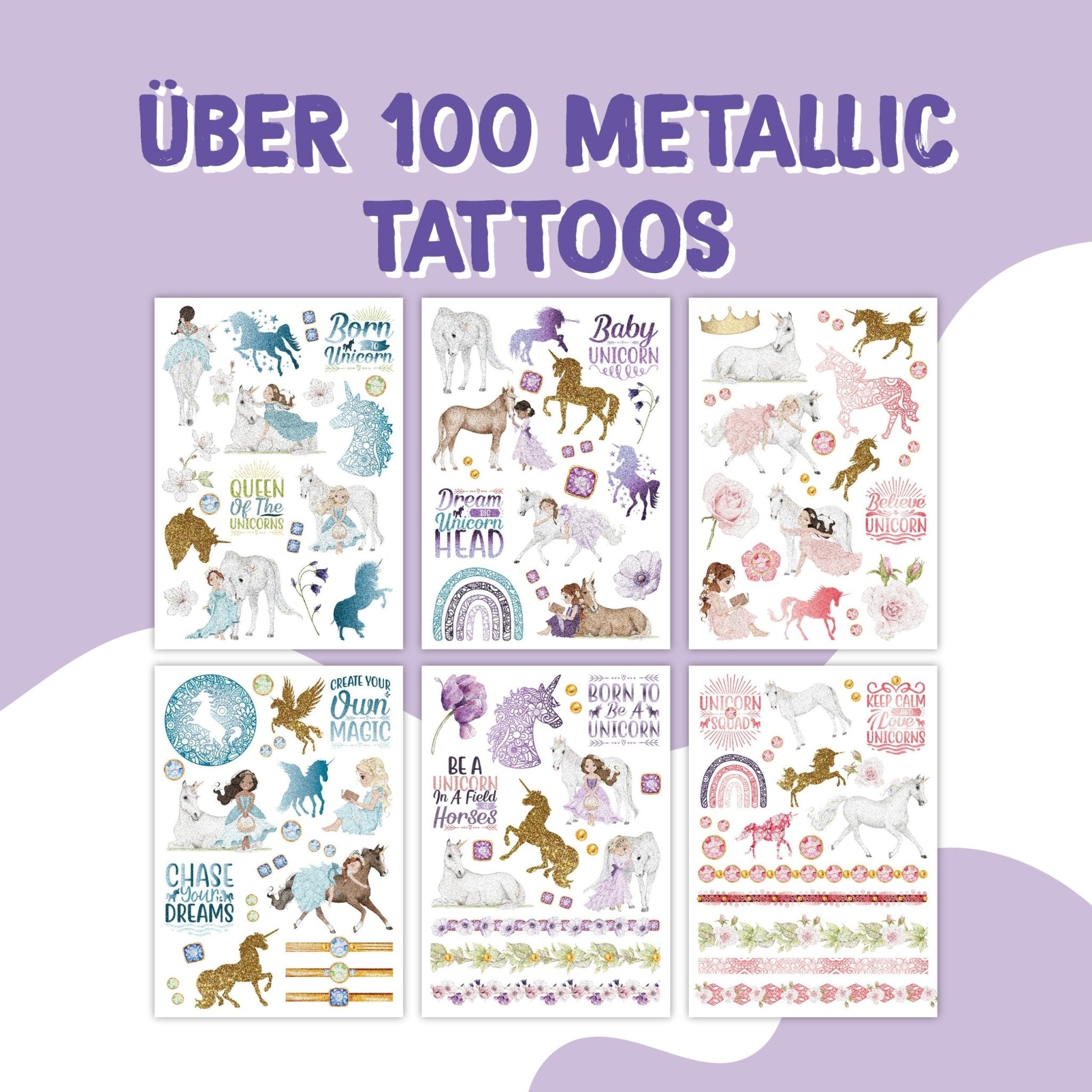 Papierdrachen Kindertattoo Metallic - Einhörner Papierdrachen - malmichmunt.com
