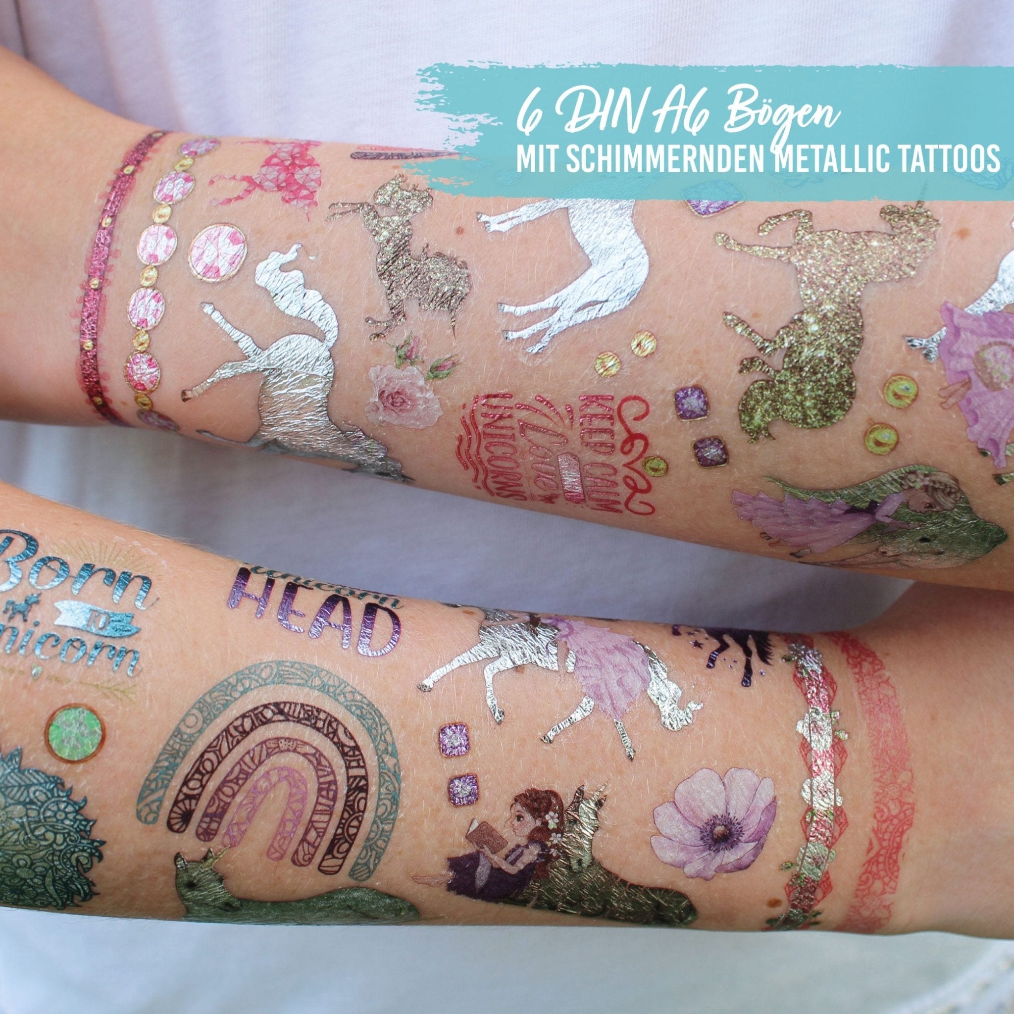 Papierdrachen Kindertattoo Metallic - Einhörner Papierdrachen - malmichmunt.com