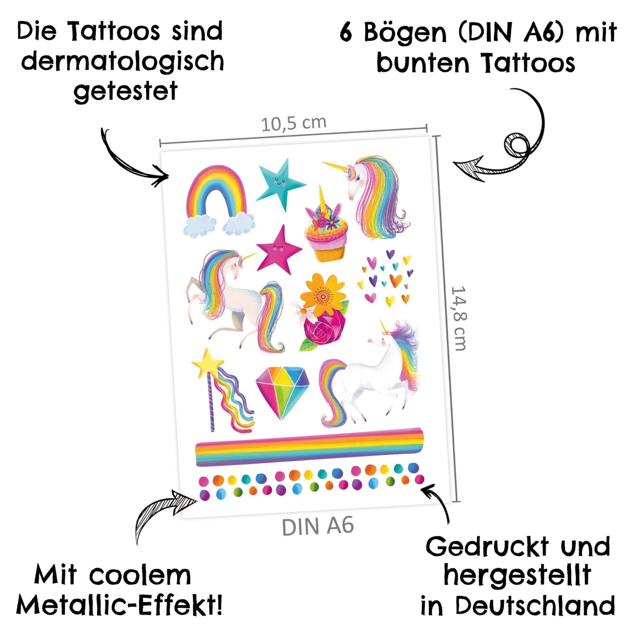 Papierdrachen Kindertattoo Metallic - Einhorn und Regenbogen Papierdrachen - malmichmunt.com