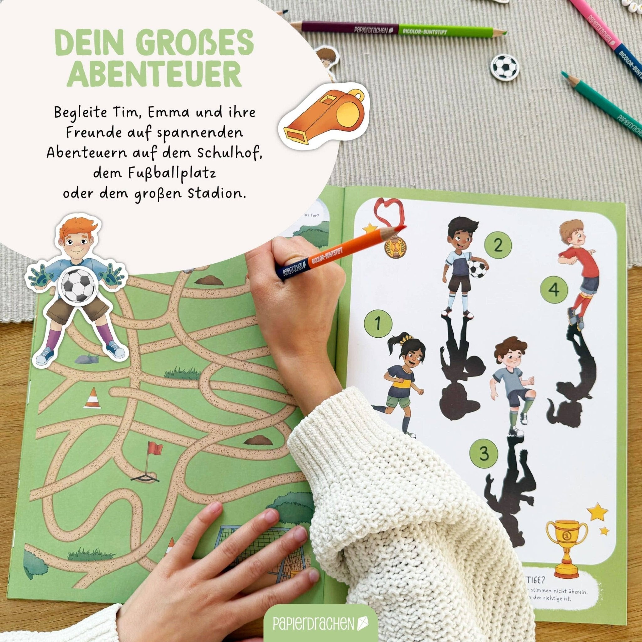 Papierdrachen Mein kreatives Fußballwelt Heft - Malen, Rätseln, Stickern Papierdrachen - malmichmunt.com