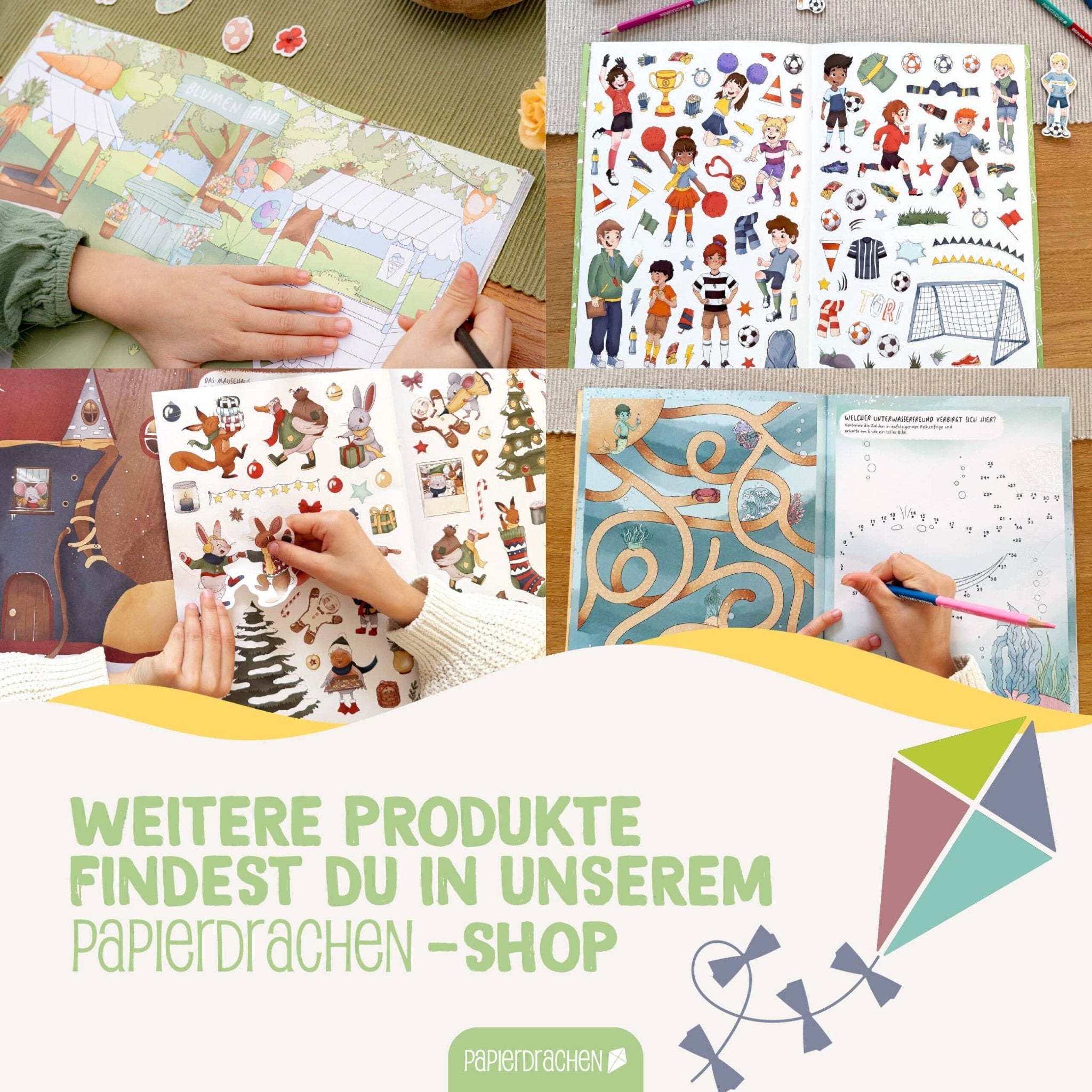 Papierdrachen Mein kreatives Fußballwelt Heft - Malen, Rätseln, Stickern Papierdrachen - malmichmunt.com