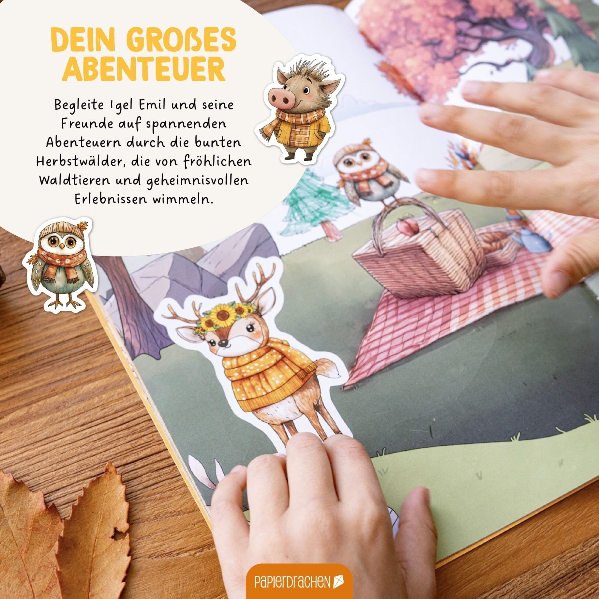 Papierdrachen Mein kreatives Herbstwelt Heft - Malen, Rätseln, Stickern Papierdrachen - malmichmunt.com