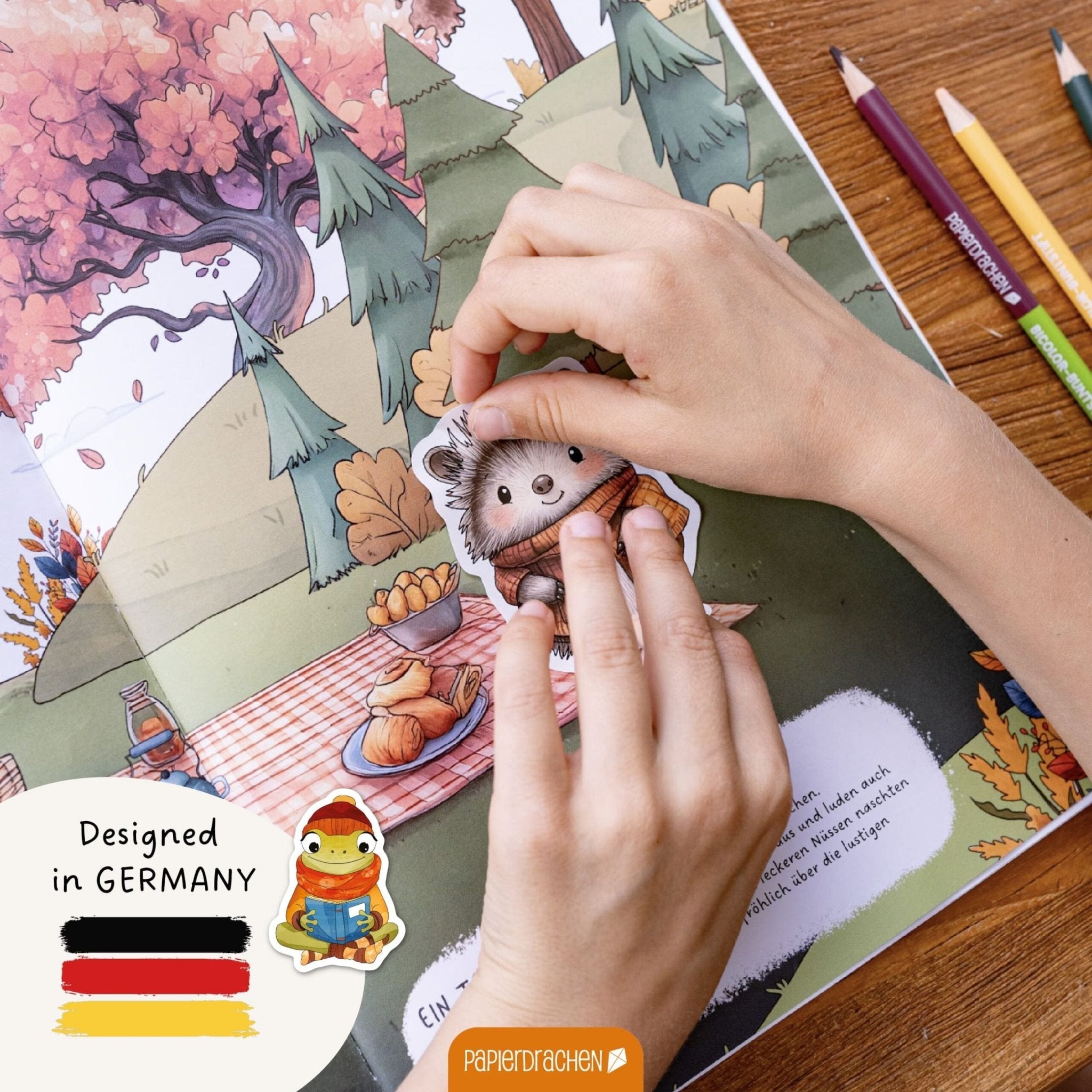 Papierdrachen Mein kreatives Herbstwelt Heft - Malen, Rätseln, Stickern Papierdrachen - malmichmunt.com