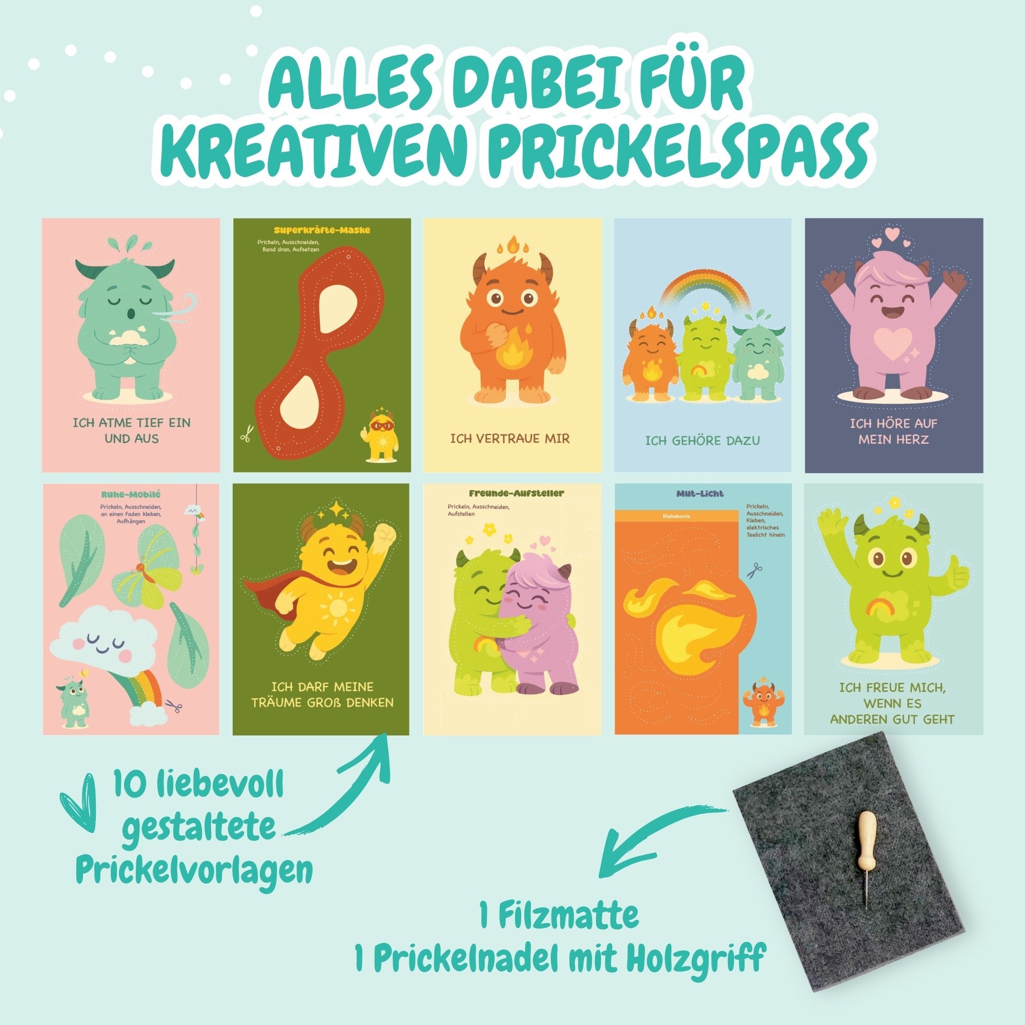 Prickelset Mutmachbande mit 10 Vorlagen Jeka - malmichmunt.com