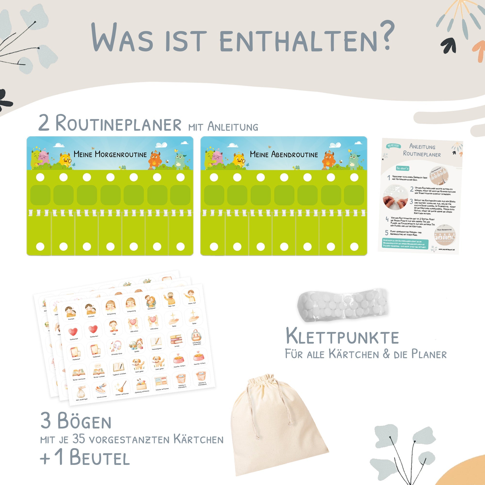 Routineplaner (Morgen & Abend) inkl. 105 Routinekärtchen - Mutmachbande Jeka - malmichmunt.com