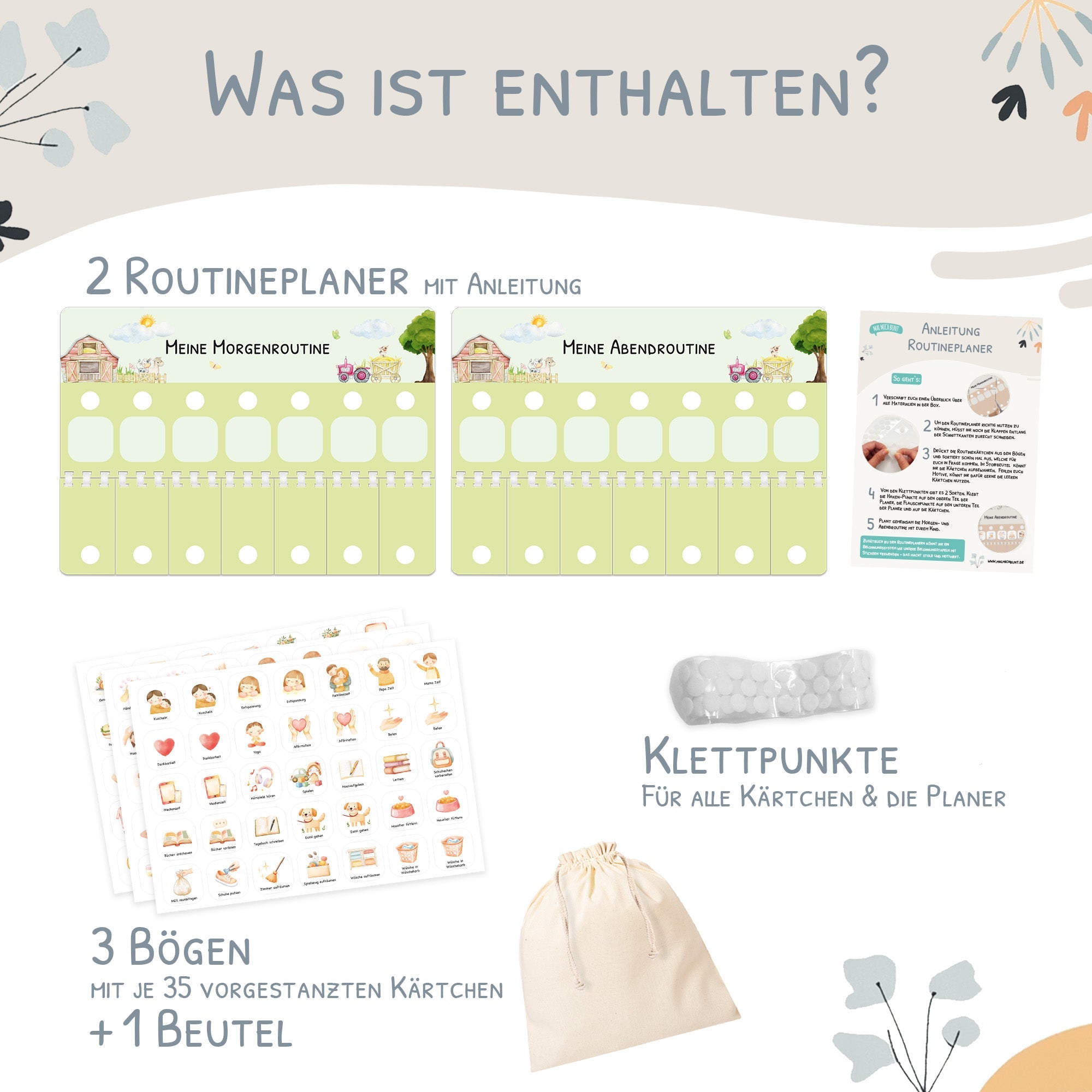 Routineplaner (Morgen & Abend) inkl. 105 Routinekärtchen - Bauernhof Jeka - malmichmunt.com