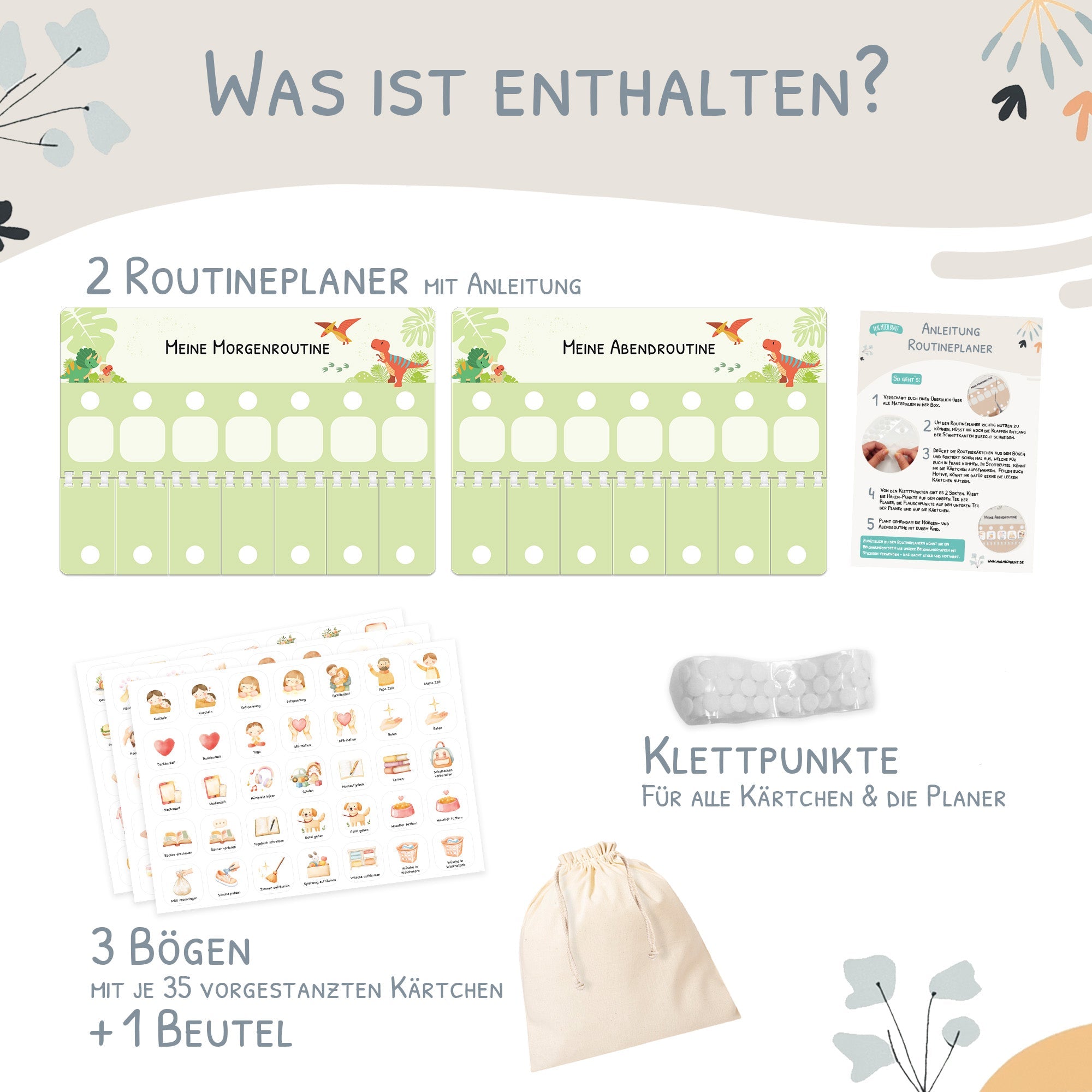Routineplaner (Morgen & Abend) inkl. 105 Routinekärtchen - Dino Jeka - malmichmunt.com
