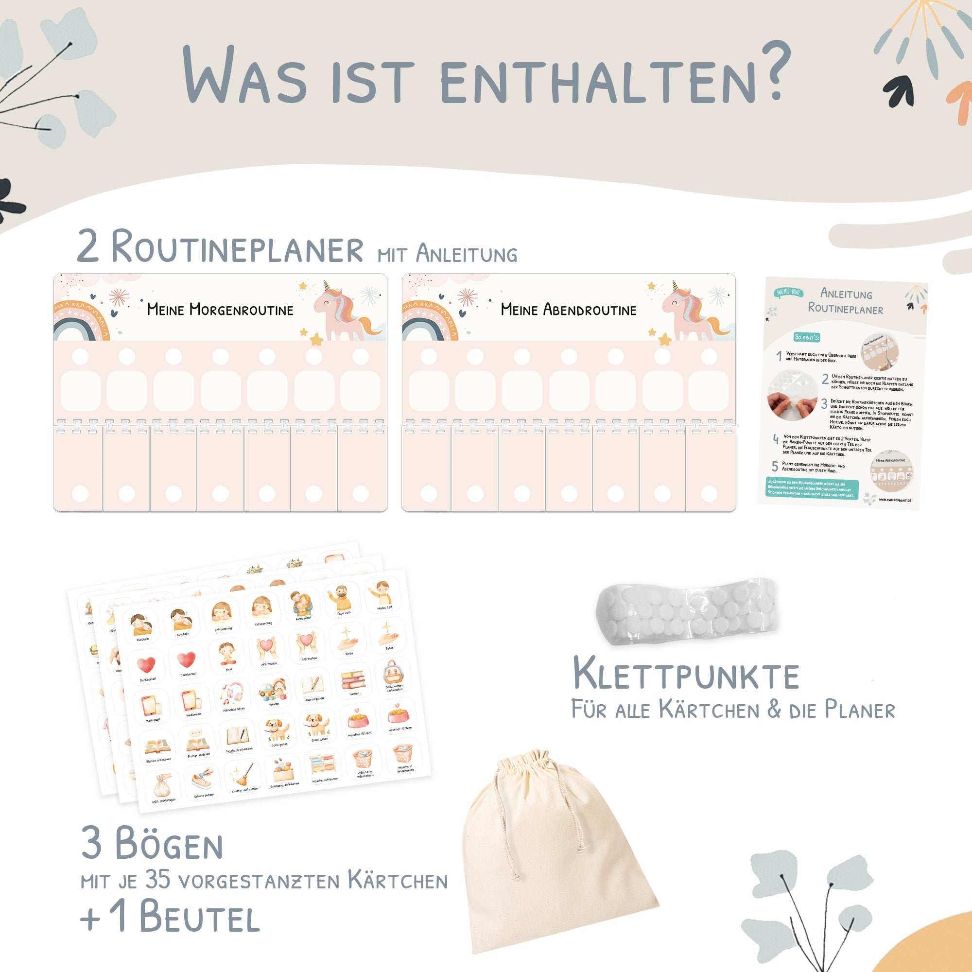 Routineplaner (Morgen & Abend) inkl. 105 Routinekärtchen - Einhorn Jeka - malmichmunt.com
