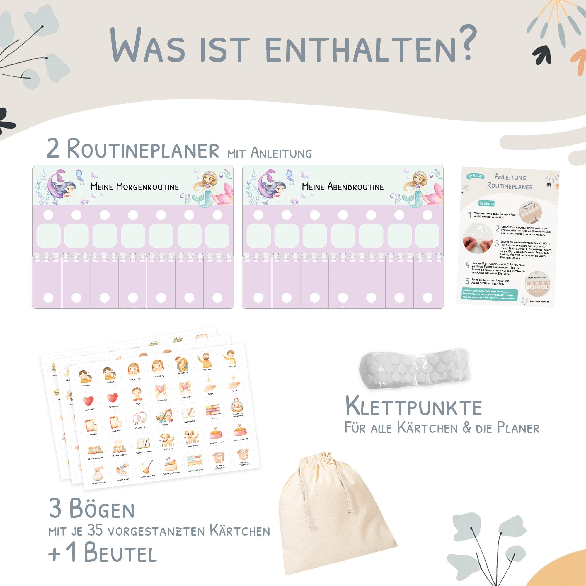 Routineplaner (Morgen & Abend) inkl. 105 Routinekärtchen - Meerjungfrau Jeka - malmichmunt.com