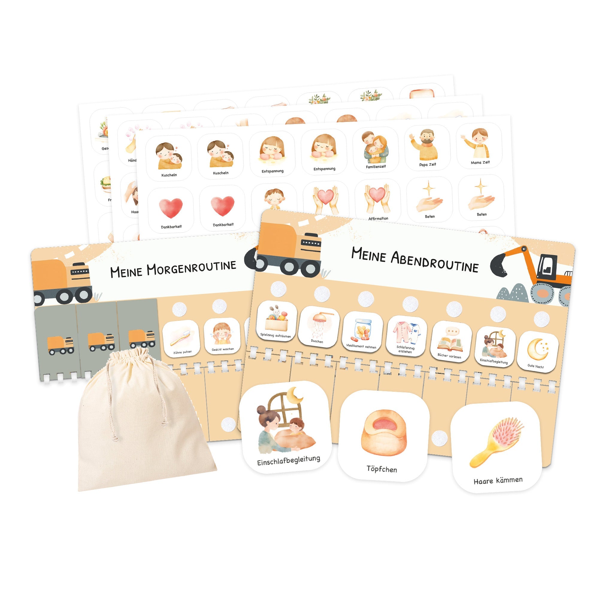 Routineplaner (Morgen & Abendroutine) Kinder inkl. 350 Routinekärtchen - Bagger Jeka - malmichmunt.com