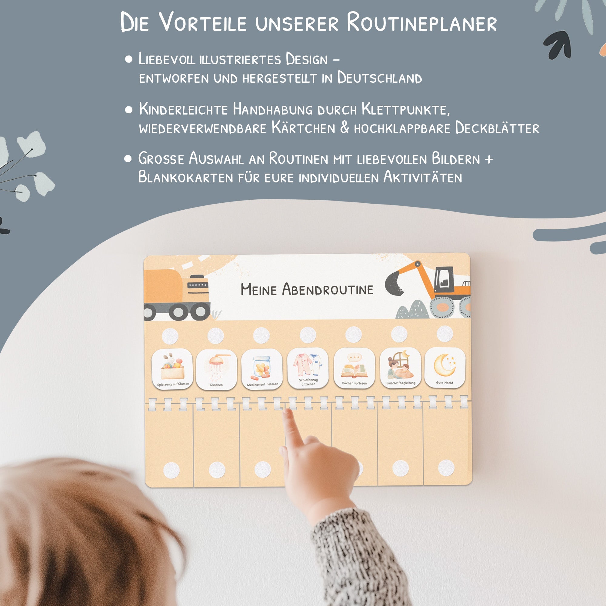 Routineplaner (Morgen & Abendroutine) Kinder inkl. 350 Routinekärtchen - Bagger Jeka - malmichmunt.com