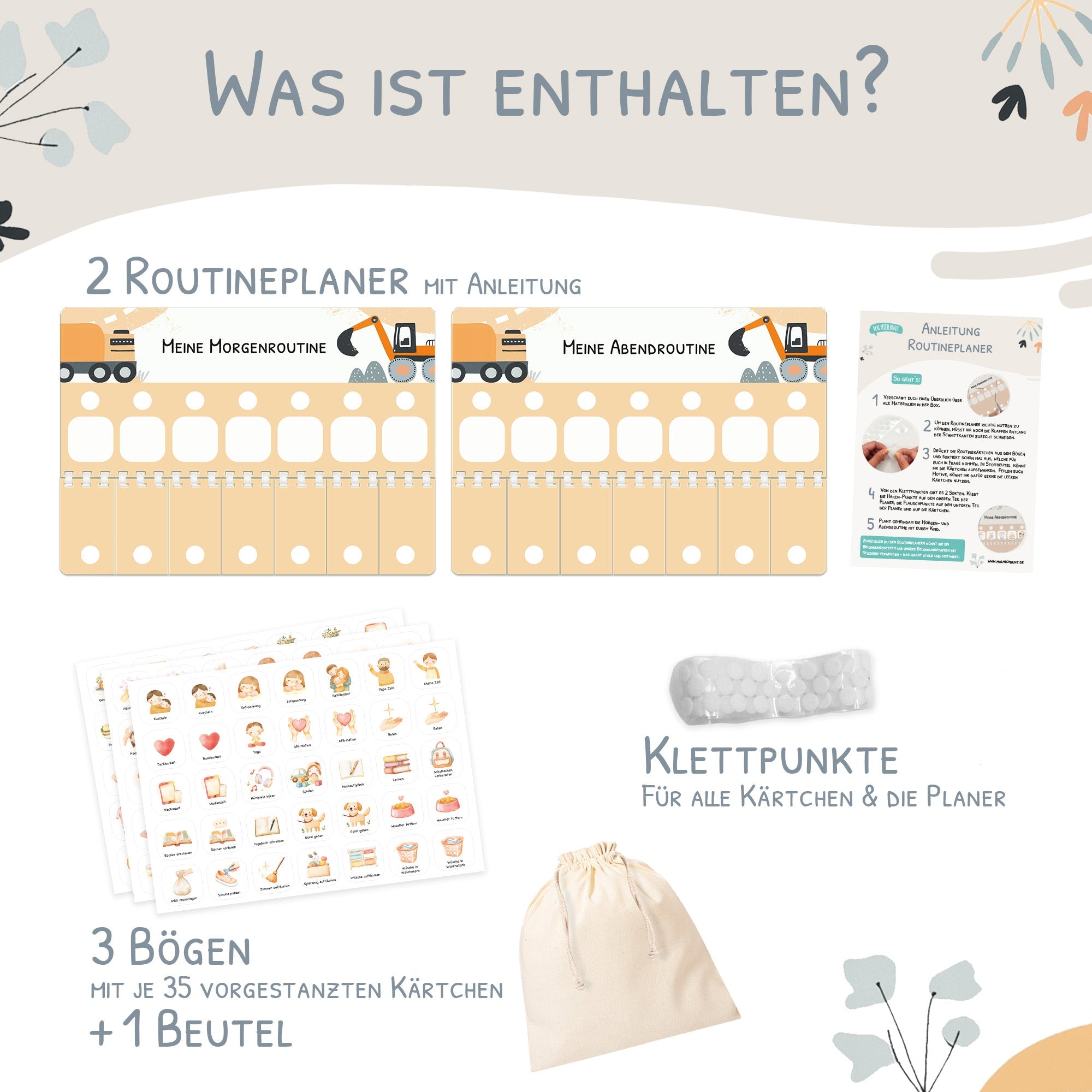 Routineplaner (Morgen & Abendroutine) Kinder inkl. 350 Routinekärtchen - Bagger Jeka - malmichmunt.com