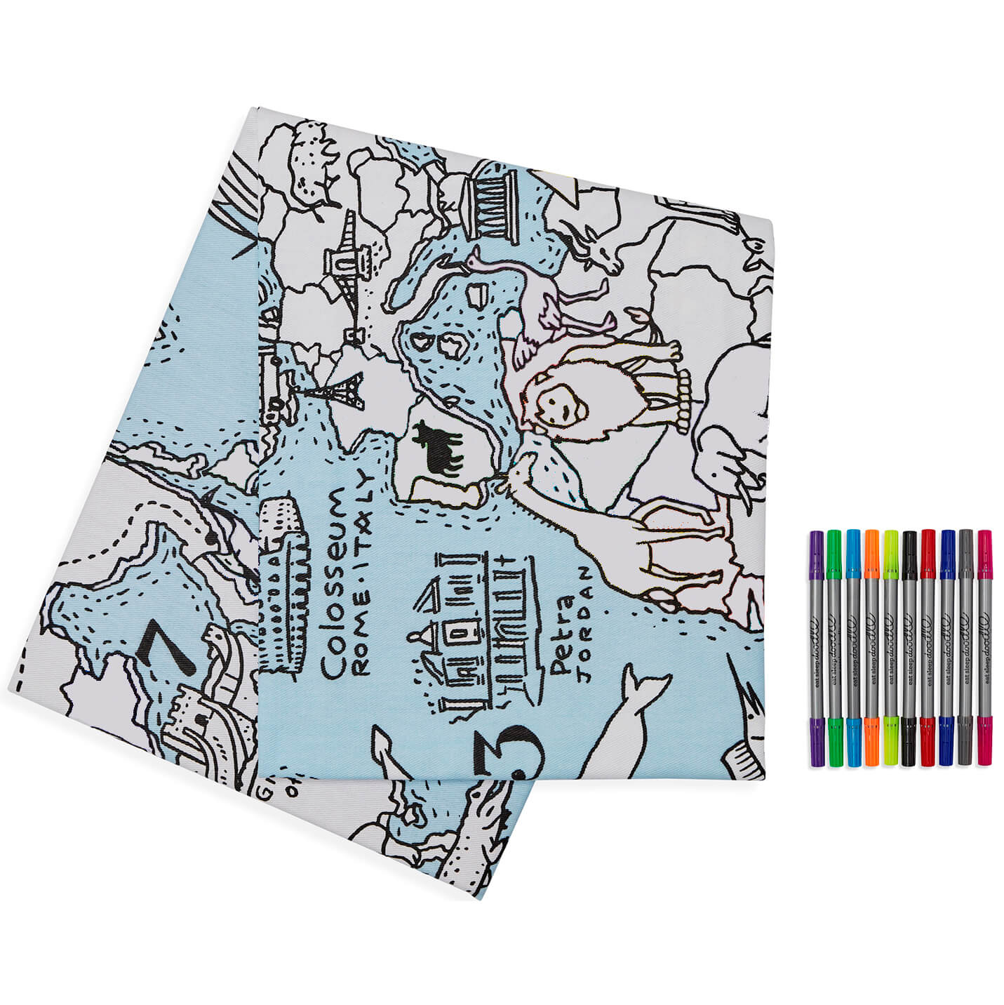 Stofftischdecke zum Ausmalen Weltkarte EatSleepDoddle - malmichmunt.com