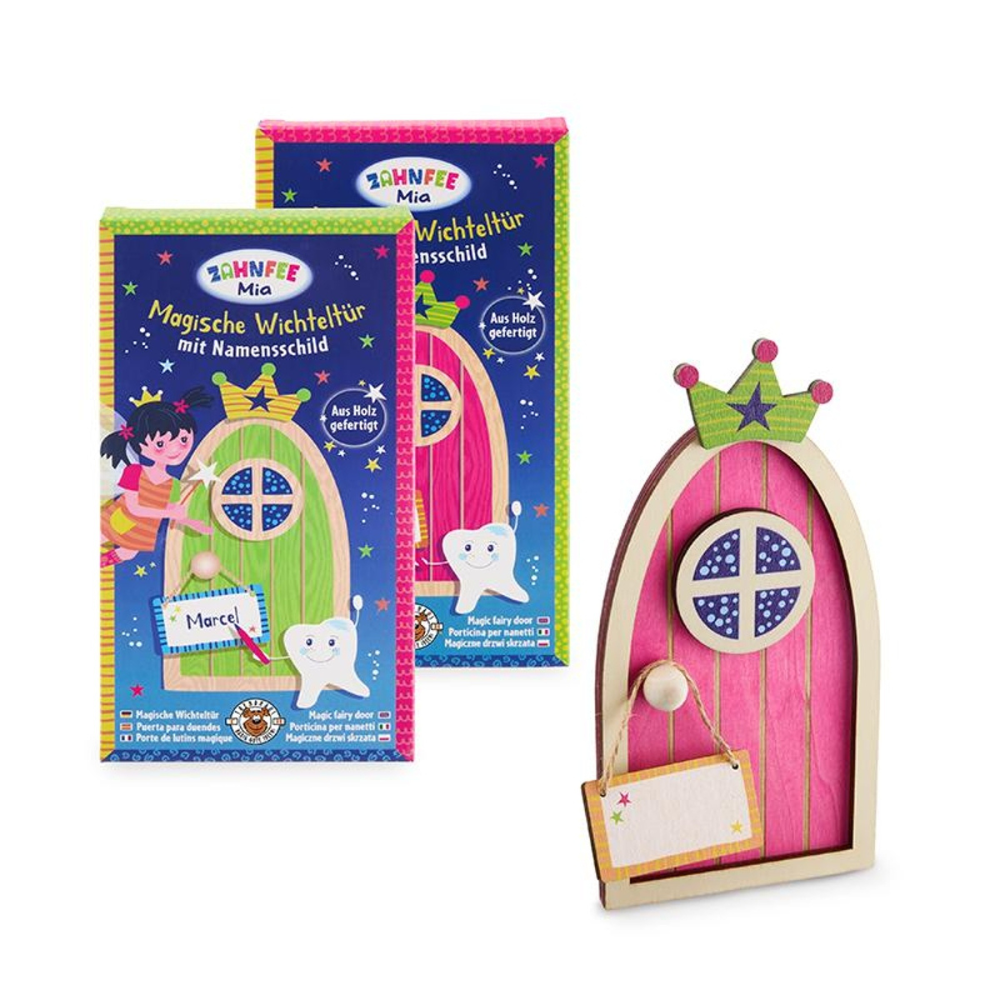 Trendhaus Wichteltür aus Holz mit Namenschild - Zahnfee Mia Rosa Trendhaus - malmichmunt.com