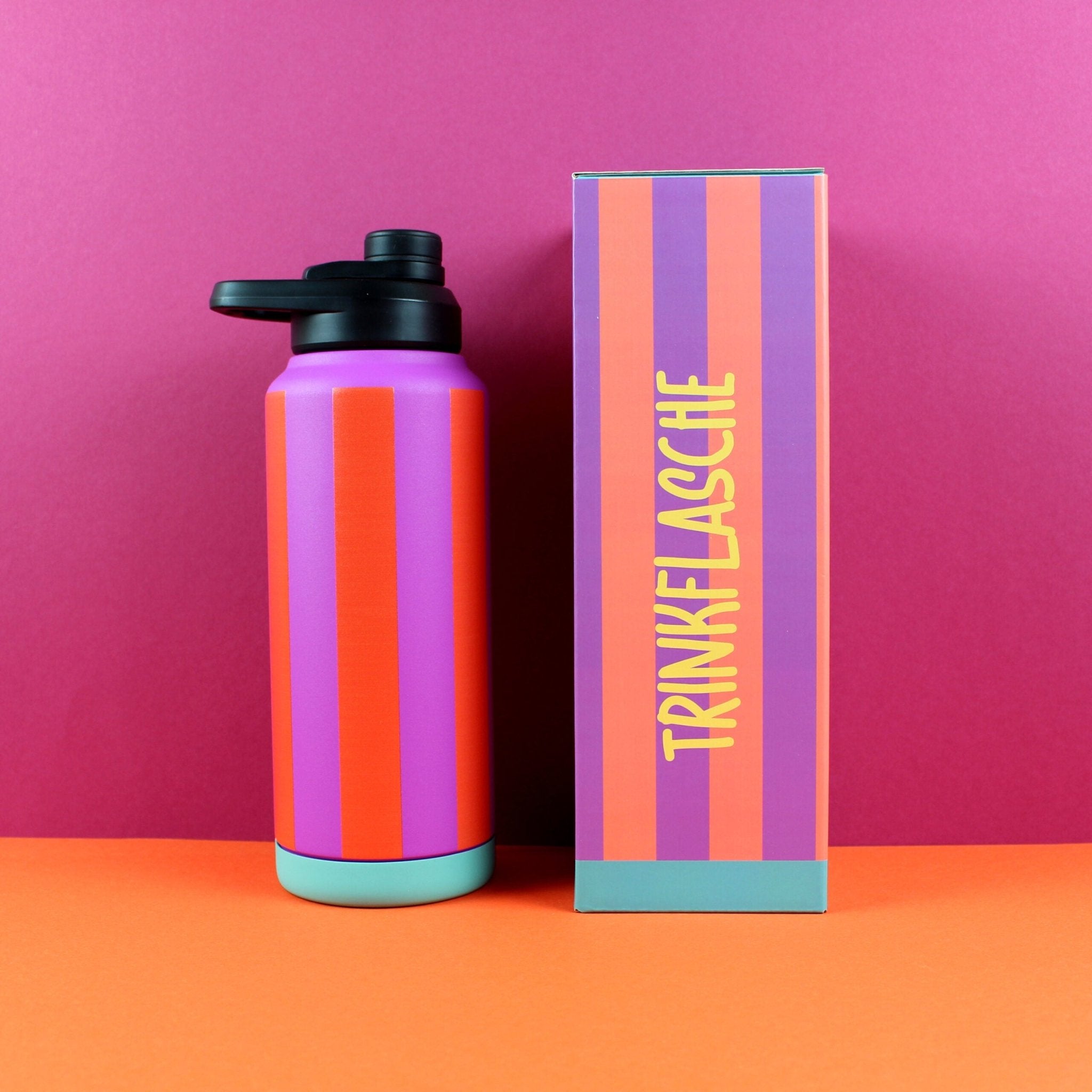 Trinkflasche Stripes, fuchsia/feuerrot/petrol, 1000ml Ava & Yves - malmichmunt.com
