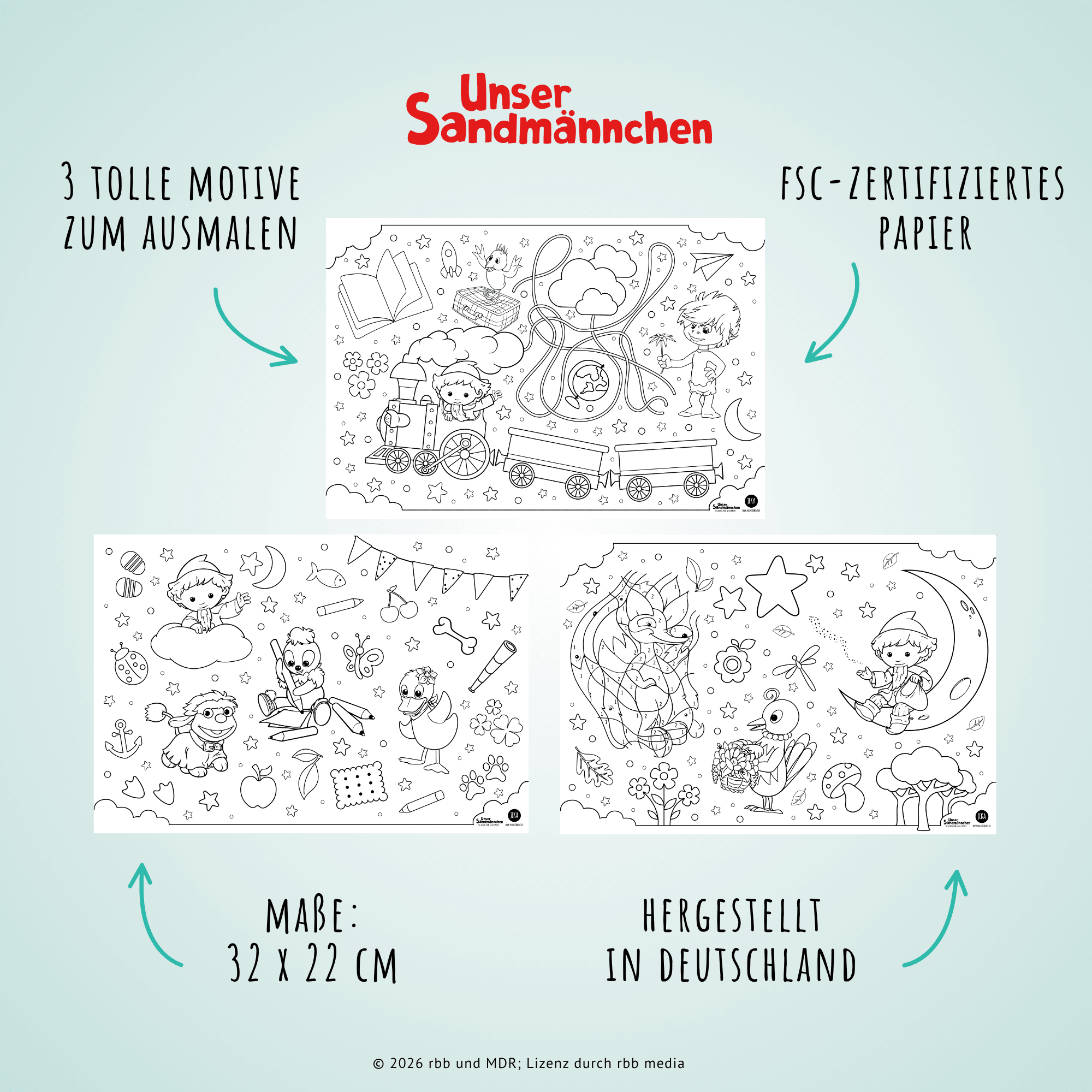 Unser Sandmännchen - 12 Platzsets aus Papier zum Ausmalen Jeka - malmichmunt.com