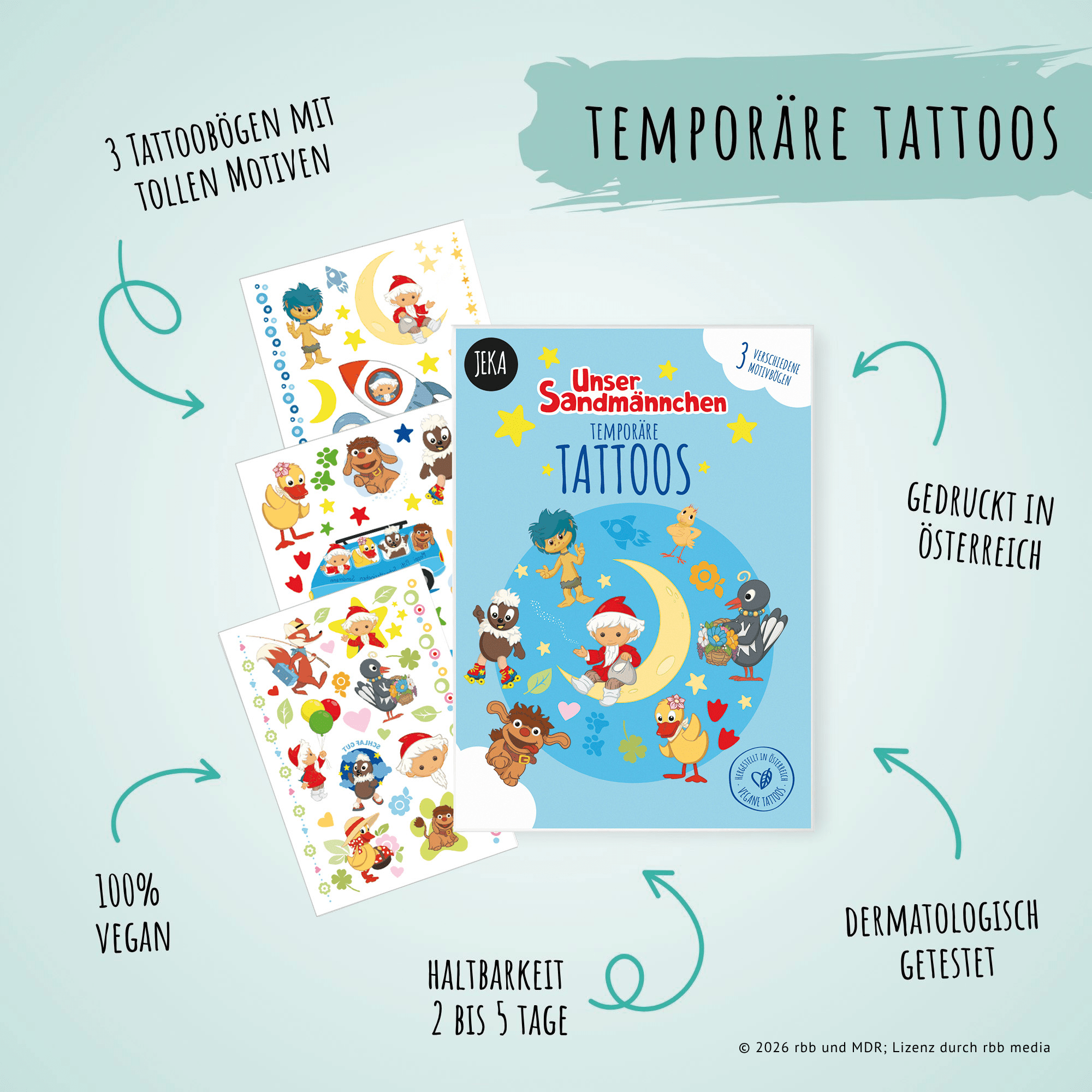 Unser Sandmännchen - Kindertattoos mit 3 Bögen Jeka - malmichmunt.com