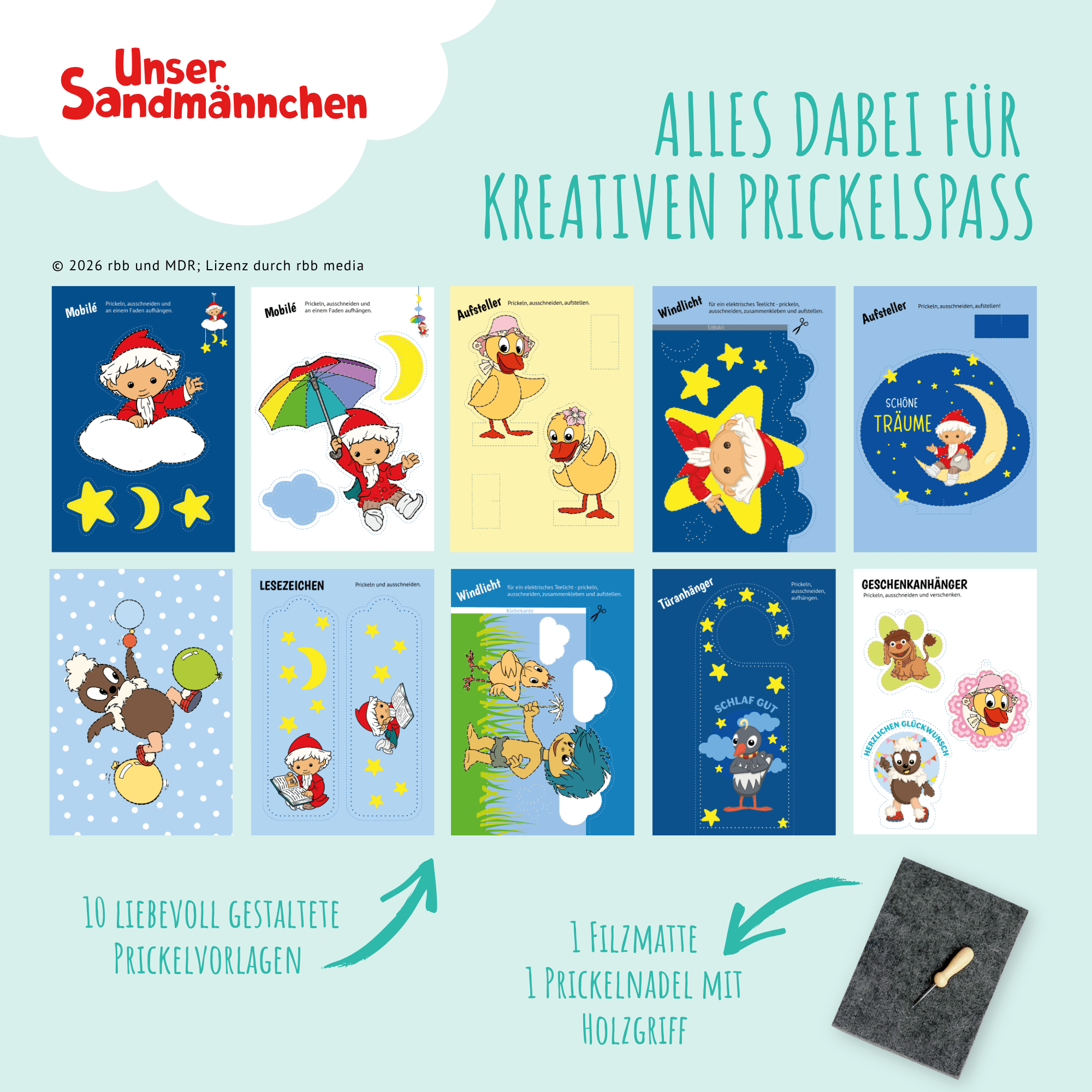 Unser Sandmännchen - Prickelset inkl. 10 Vorlagen, Filz & Nadel Jeka - malmichmunt.com