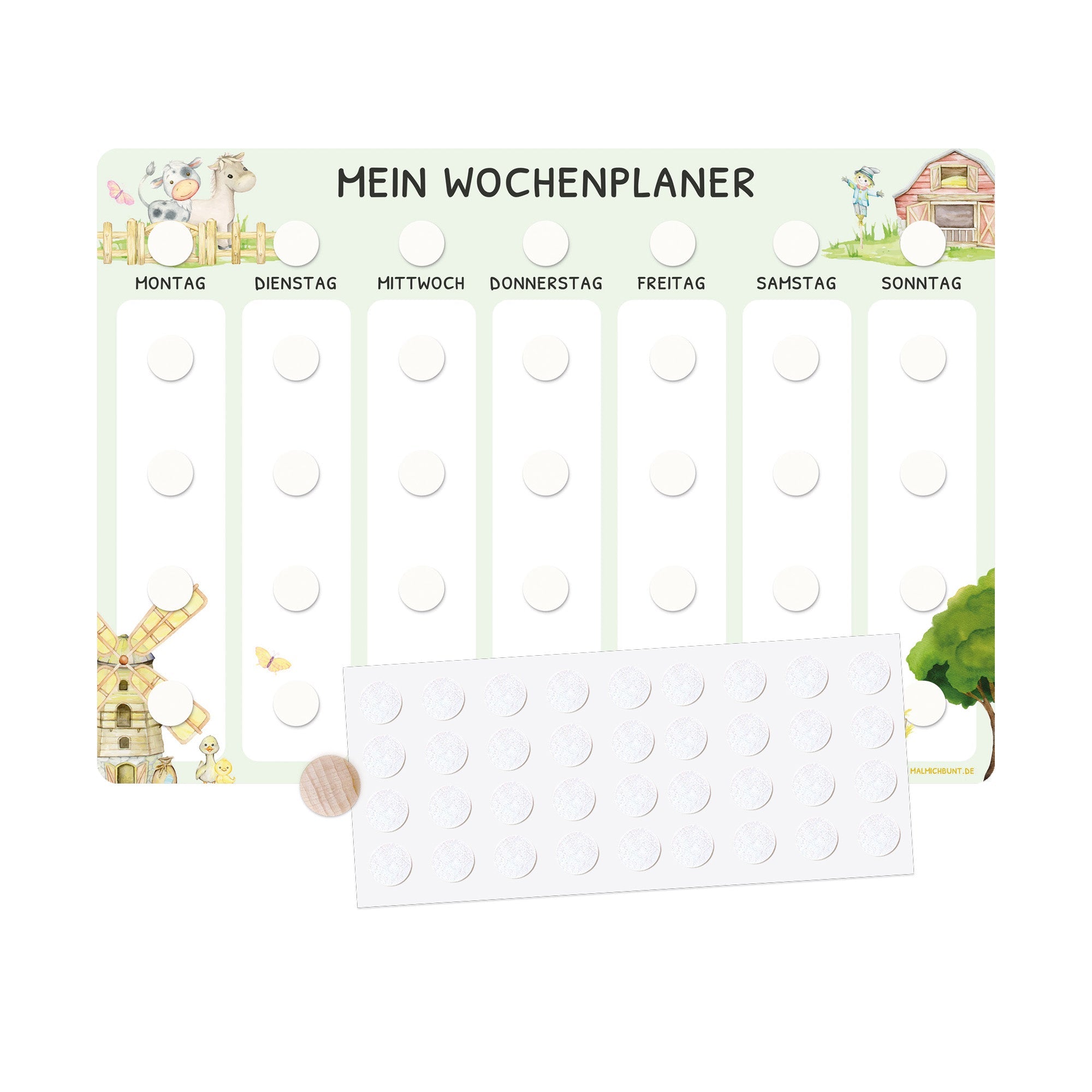 Wochenplaner Kinder Einzeln ohne Kärtchen - Motiv Bauernhof Jeka - malmichmunt.com