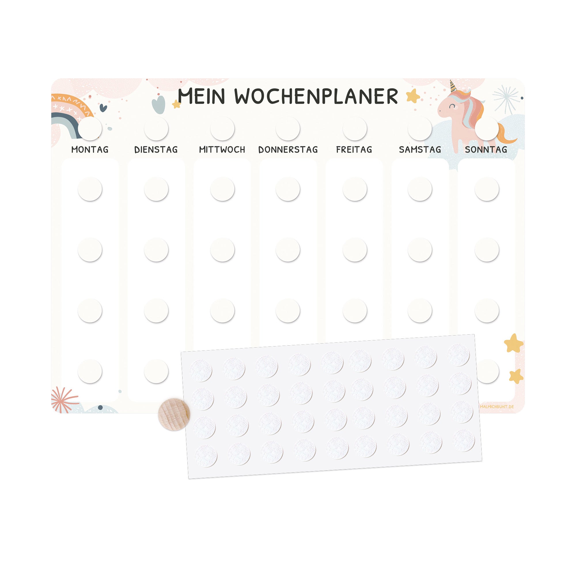 Wochenplaner Kinder Einzeln ohne Kärtchen - Motiv Einhorn Jeka - malmichmunt.com