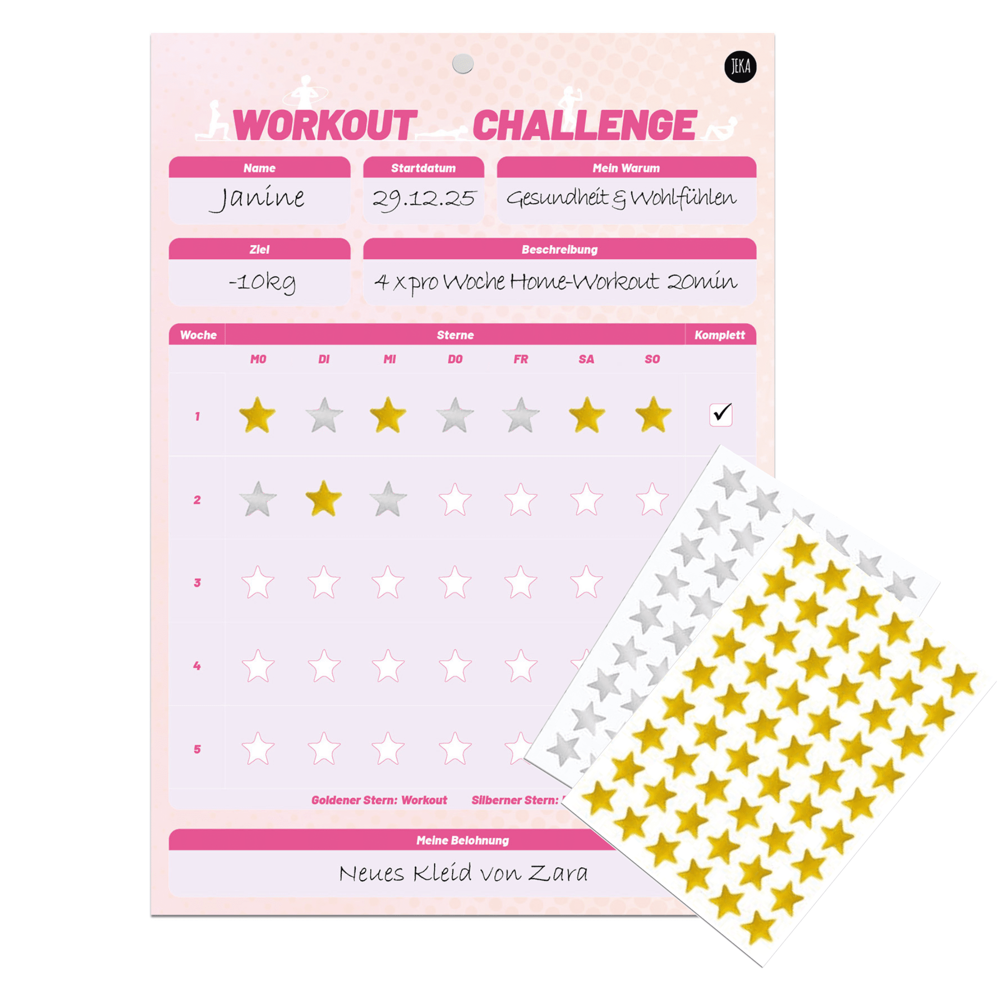 Workout - Challenge inkl. Sterne und Magnet - Pink Jeka - malmichmunt.com