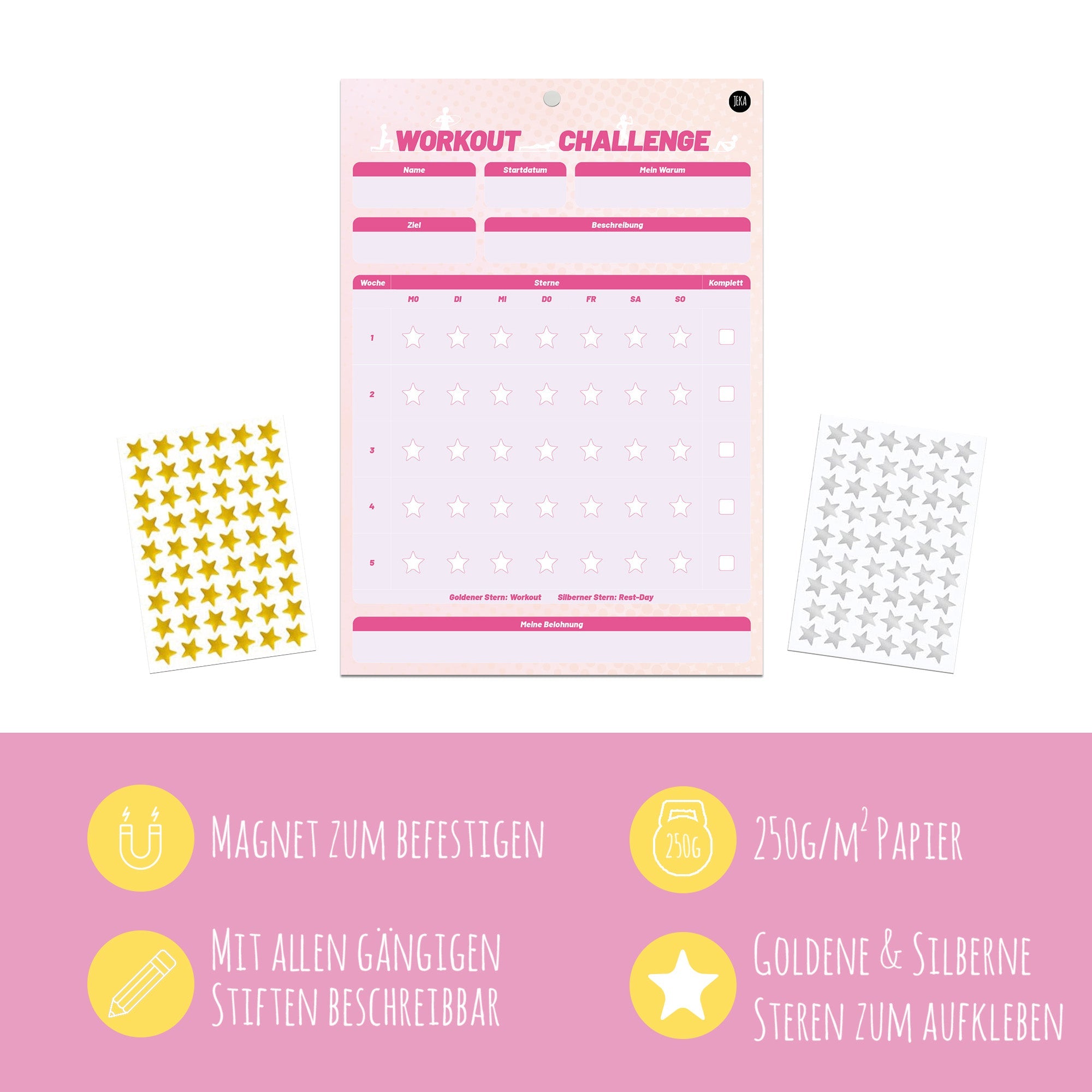 Workout - Challenge inkl. Sterne und Magnet - Pink Jeka - malmichmunt.com